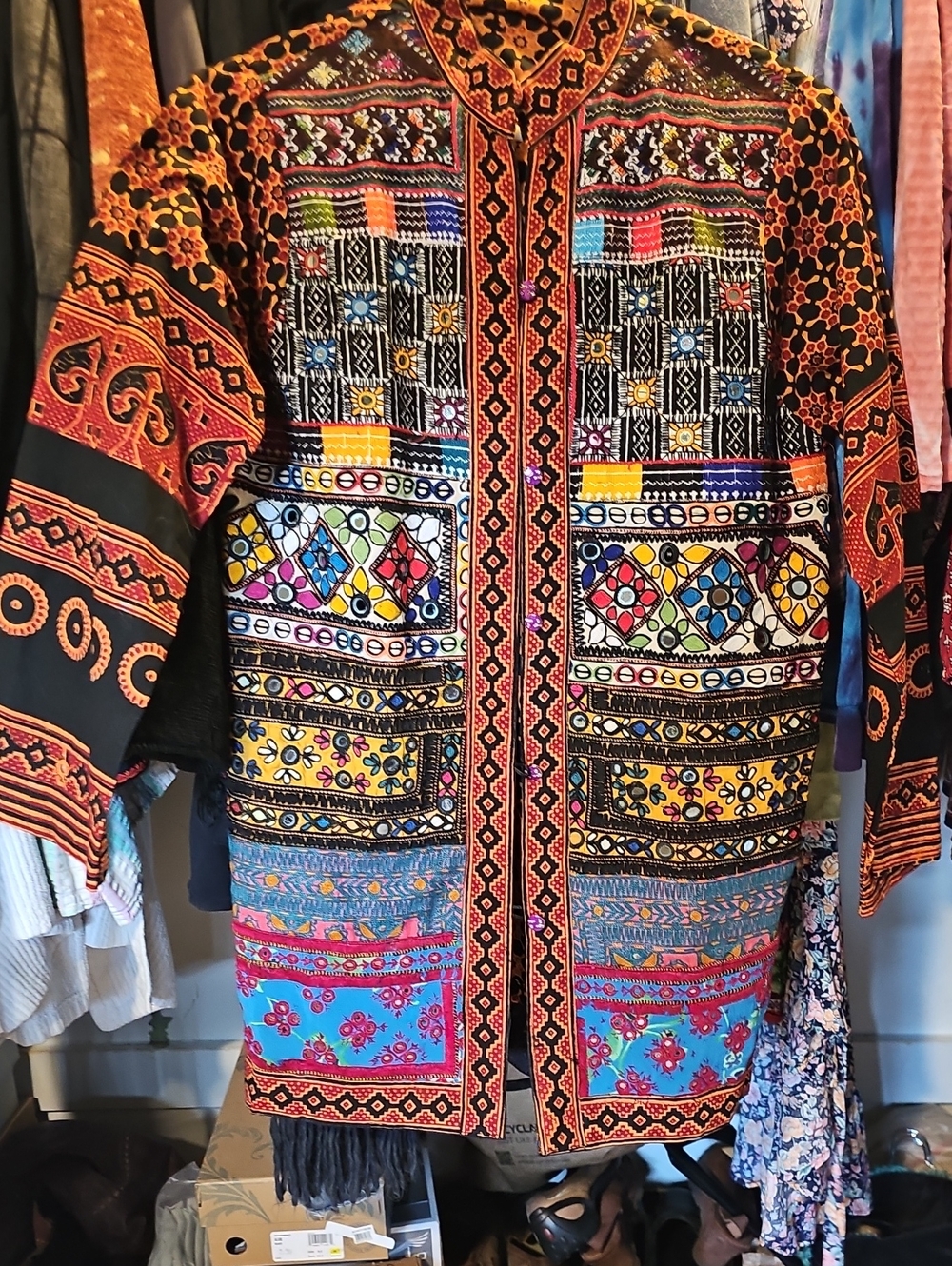Multicolor Embroidered Boho Utility Jacket - Vibrant Patchwork